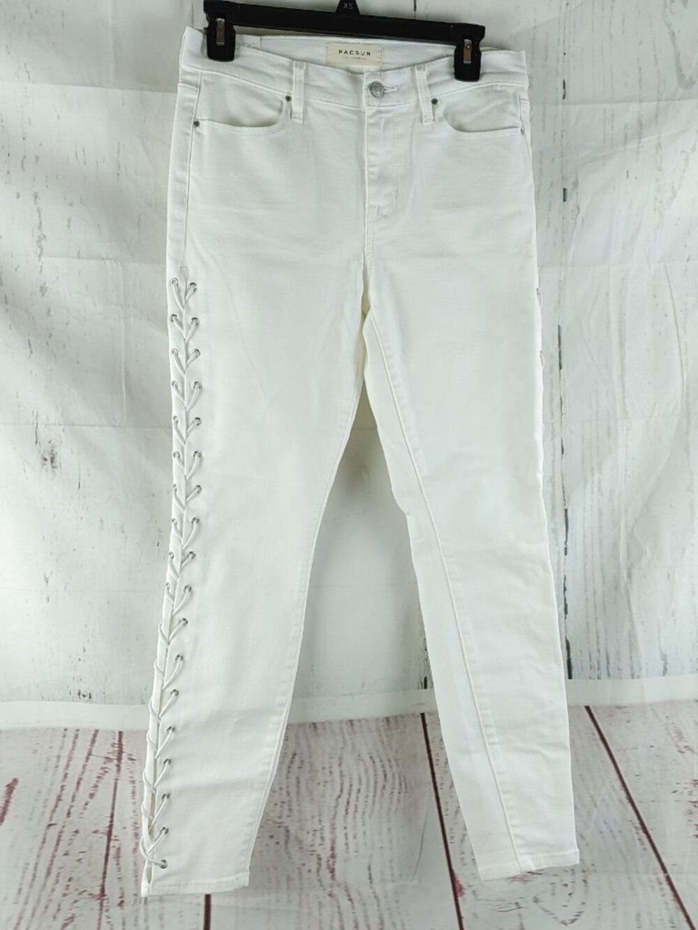 Pacsun Perfect Fit Ankle Jegging Size 27 (28x26)Braided Lace Up White Jean NWT